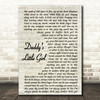 The Shires Daddy's Little Girl Vintage Script Song Lyric Framed Print