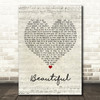 Christina Aguilera Beautiful Script Heart Song Lyric Framed Print