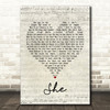 Elvis Costello She Script Heart Song Lyric Framed Print