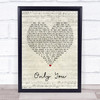 Joe Dolan Only You Script Heart Song Lyric Framed Print