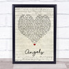 The xx Angels Script Heart Song Lyric Framed Print