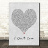 Ed Sheeran & Justin Bieber I Don't Care Grey Heart Song Lyric Print