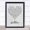 Tom Baxter Better Grey Heart Song Lyric Print