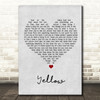 Coldplay Yellow Grey Heart Song Lyric Print