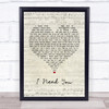 Faith Hill and Tim McGraw I Need You Script Heart Song Lyric Print