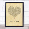 James TW You & Me Vintage Heart Song Lyric Print