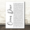 Duke Dumont Ocean Drive White Script Song Lyric Print