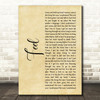 Robbie Williams Feel Rustic Script Song Lyric Print