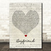 Big Time Rush Boyfriend Script Heart Song Lyric Print