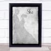 Jen foster She Man Lady Dancing Grey Song Lyric Quote Print