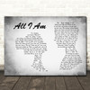 Jess Glynne All I Am Man Lady Couple Grey Song Lyric Quote Print
