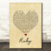 Kaiser Chiefs Ruby Vintage Heart Song Lyric Print