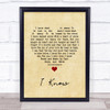 Perry Como I Know Vintage Heart Song Lyric Print
