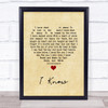 Perry Como I Know Vintage Heart Song Lyric Print