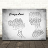 Van Morrison Crazy Love Man Lady Couple Grey Song Lyric Print