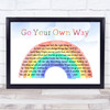 Fleetwood Mac Go Your Own Way Watercolour Rainbow & Clouds Song Lyric Quote Music Print