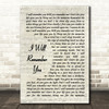 Sarah McLachlan I Will Remember You Vintage Script Song Lyric Quote Music Print