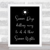 Black Grease Summer Nights Song Lyric Quote Print