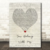 Taylor Swift You Belong With Me Script Heart Song Lyric Quote Music Print