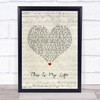 Shirley Bassey This Is My Life Script Heart Song Lyric Quote Music Print
