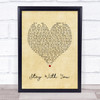 John Legend Stay With You Vintage Heart Song Lyric Quote Music Print