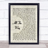 Celine Dion & Frank Sinatra All The Way Vintage Script Song Lyric Quote Music Print