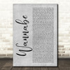 Spice Girls Wannabe Grey Rustic Script Song Lyric Quote Music Print