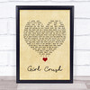 Little Big Town Girl Crush Vintage Heart Song Lyric Quote Music Print