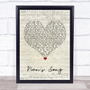 Robbie Williams Nan's Song Script Heart Song Lyric Quote Music Print