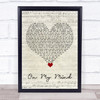 The Harringtons On My Mind Script Heart Song Lyric Quote Music Print