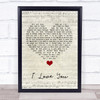 Billie Eilish I Love You Script Heart Song Lyric Quote Music Print