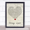 Michael Buble Crazy Love Script Heart Song Lyric Quote Music Print