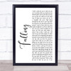 Joshua Radin Falling White Script Song Lyric Quote Music Print