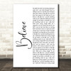Cher Believe White Script Song Lyric Quote Music Print