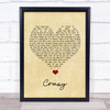 Kenny Rogers Crazy Vintage Heart Song Lyric Quote Music Print