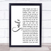 Nat King Cole Smile White Script Song Lyric Quote Music Print