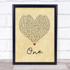 Mary J Blige feat. U2 One Vintage Heart Song Lyric Quote Music Print