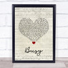 Olly Murs Busy Script Heart Song Lyric Quote Music Print