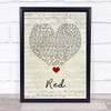 Daniel Merriweather Red Script Heart Song Lyric Quote Music Print