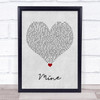 Taylor Swift Mine Grey Heart Song Lyric Quote Music Print