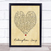 Redemption Song Bob Marley Vintage Heart Quote Song Lyric Print