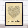 Grenade Bruno Mars Vintage Heart Song Lyric Quote Print