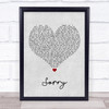 Joel Corry Sorry Grey Heart Song Lyric Wall Art Print