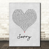 Justin Bieber Sorry Grey Heart Song Lyric Wall Art Print