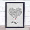 Secrets in Stereo Happy Grey Heart Song Lyric Wall Art Print