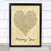 Marry You Bruno Mars Vintage Heart Song Lyric Quote Print