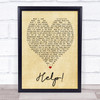 Help The Beatles Vintage Heart Quote Song Lyric Print