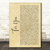 James TW For You Rustic Script Song Lyric Wall Art Print