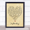 Yesterday The Beatles Vintage Heart Quote Song Lyric Print