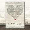 The Beautiful South Don't Marry Her Script Heart Song Lyric Wall Art Print